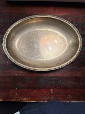 Vintage Oval Silver Plate Pewter Style Serving Dish/ Bowl/ Platter Tray -9 Inch⁠